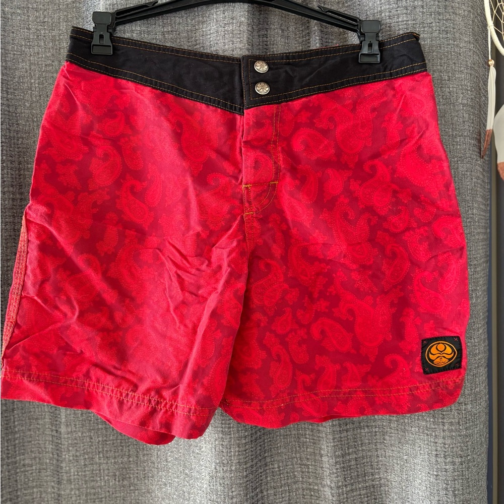 Bold Red Patterned Men's Hybrid Shorts